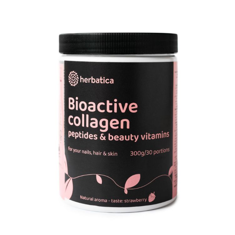 Obrázek Bioaktivní kolagen s peptidy a vitamíny pro krásu, nehty, vlasy a pokožku - 300g - Herbatica Příchuť: Jahoda