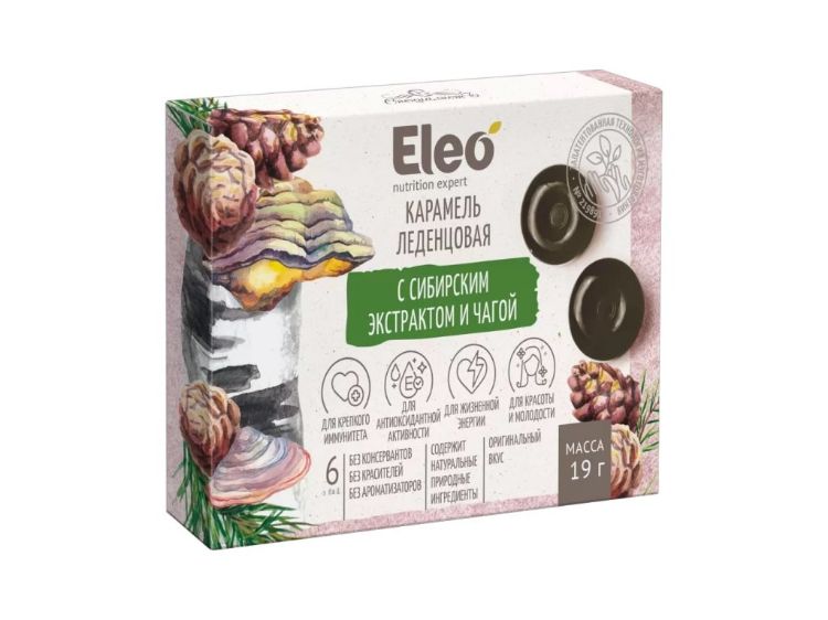 Obrázek Vitateka Karamelové bonbóny s extraktem ze sibiřské čagy - 6ks/19gr. - Eleo