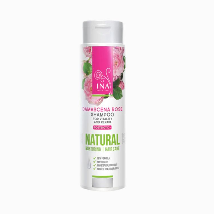 Obrázek Přírodní růžový šampon pro suché a poškozené vlasy – 200 ml – INA Essentials
