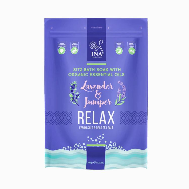 Obrázek Relax – koupelová sůl s levandulí a jalovcem – odpočinek a uvolnění od stresu – 330 g – INA Essentials
