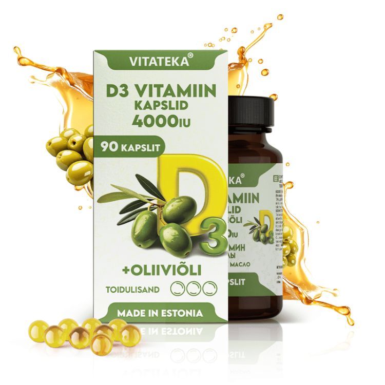 Obrázek Vitamín D3 4000 IU s olivovým olejem – 90 kapslí – Vitateka