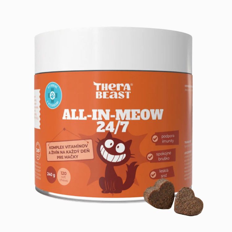 Obrázek All-in-meow 24/7 – komplex vitaminů a živin pro kočky – 120 ks – Therabeast