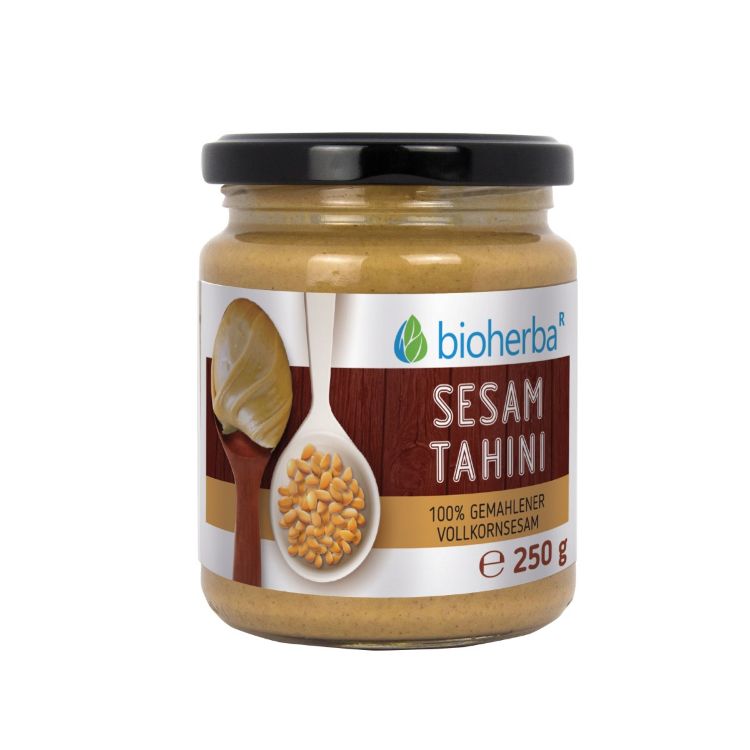 Obrázek 100% sezamové tahini z mletého celozrnného sezamu – 250 g – Bioherba