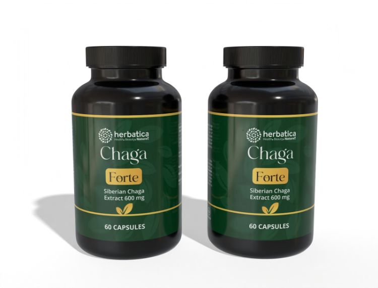 Obrázek Zvýhodněný set: 2× Čaga sibiřská FORTE – 60 veganských kapslí (600 mg/kapsle) – Herbatica