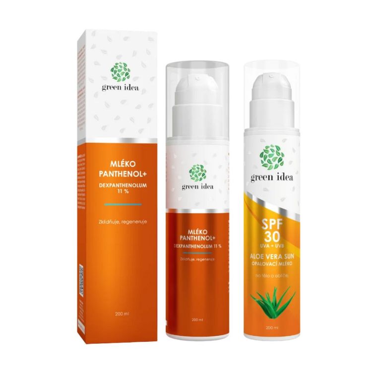 Obrázek Zvýhodněný set na opalování a po opalování: Aloe vera sun – opalovací mléko SPF 30 + PANTHENOL + MLÉKO 11 % – Green idea