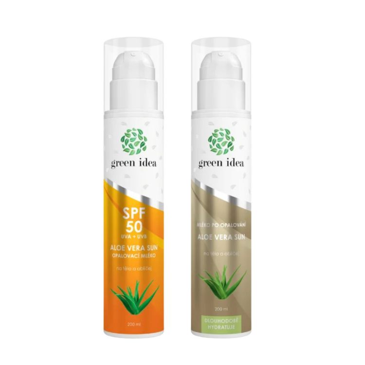 Obrázek Zvýhodněný set na opalování a po opalování: Aloe vera Sun – opalovací mléko SPF 50 + Aloe vera sun – mléko po opalování – Green idea