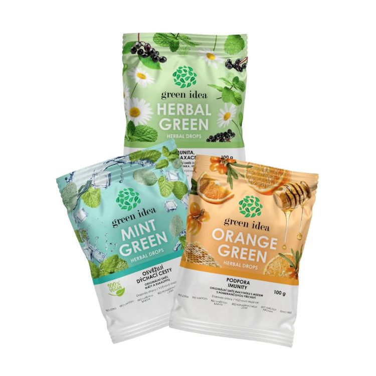 Obrázek Zvýhodněný set bylinných bonbonů: Mint Green + Herbal Green + Orange Green – Green idea