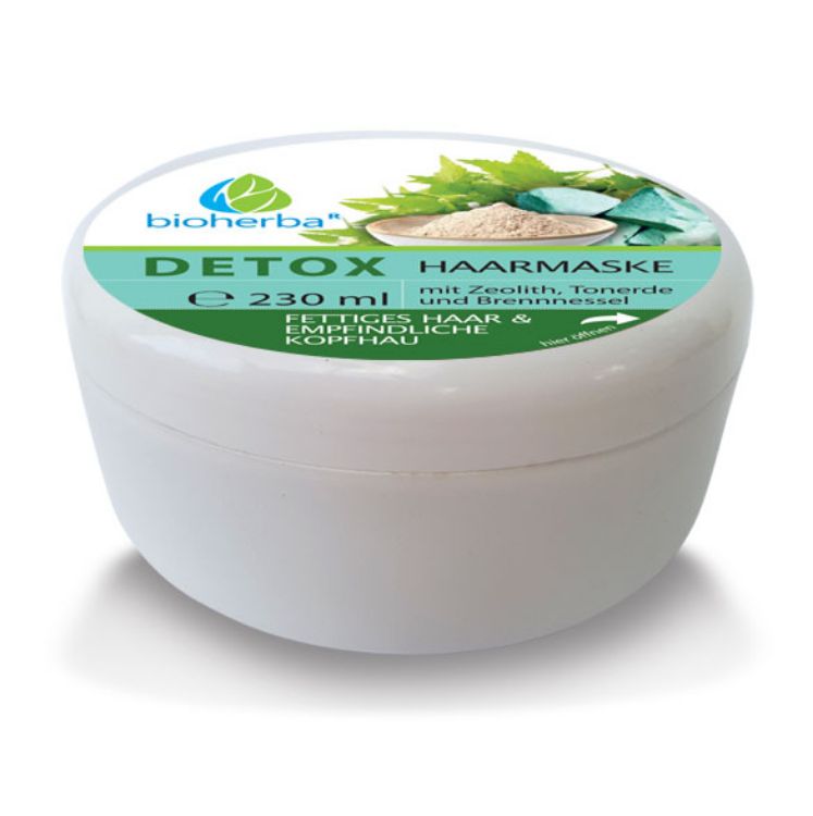 Obrázek Detoxikační vlasová maska se zeolitem, jílem a kopřivou pro mastné vlasy a citlivou pokožku hlavy - 230 ml - Bioherba