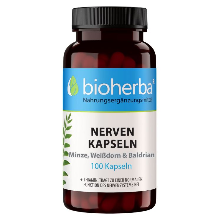 Obrázek Kapsle na nervy s mátou, hlohem a kozlíkem – 100 kapslí – Bioherba
