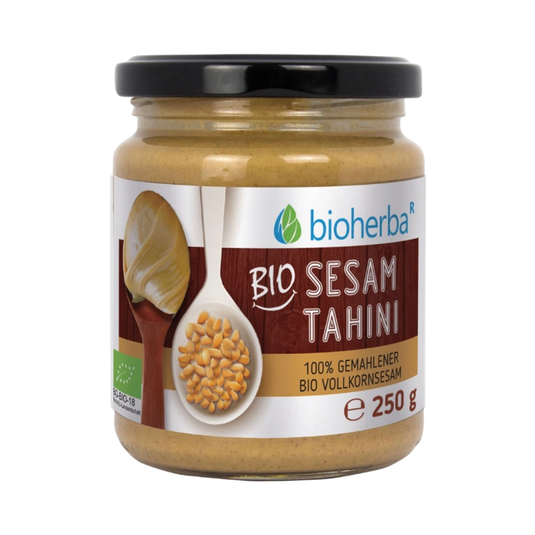 Obrázek 100% bio sezamové tahini z mletého bio celozrnného sezamu – 250 g – Bioherba