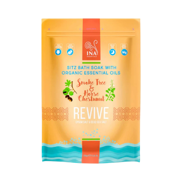 Obrázek Revive – koupelová sůl s jírovcem maďalem a škumpovým olejem – péče o unavené nohy a poporodní komfort – 330 g – INA Essentials