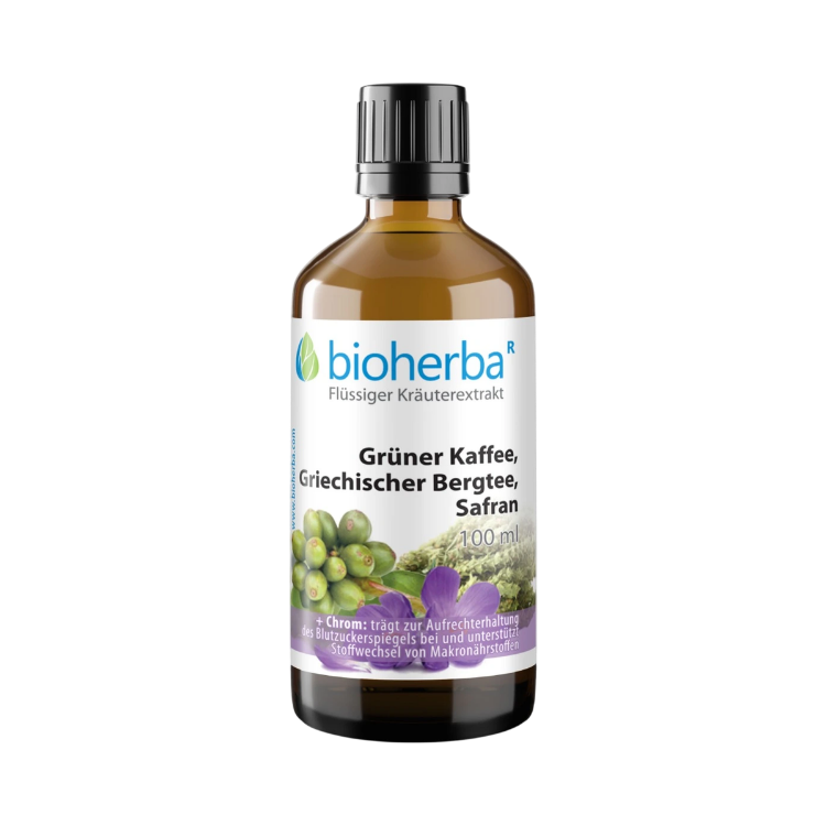 Obrázek Zelená káva, řecký horský čaj a šafrán kapky – tinktura – 100 ml – Bioherba