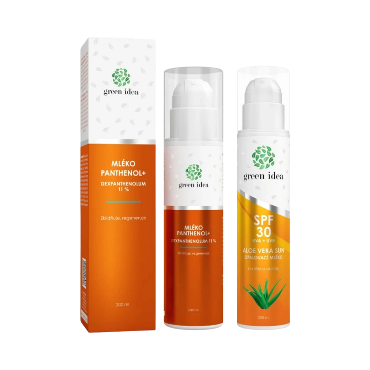 Obrázek Zvýhodněný set na opalování a po opalování: Aloe vera sun – opalovací mléko SPF 30 + PANTHENOL + MLÉKO 11 % – Green idea