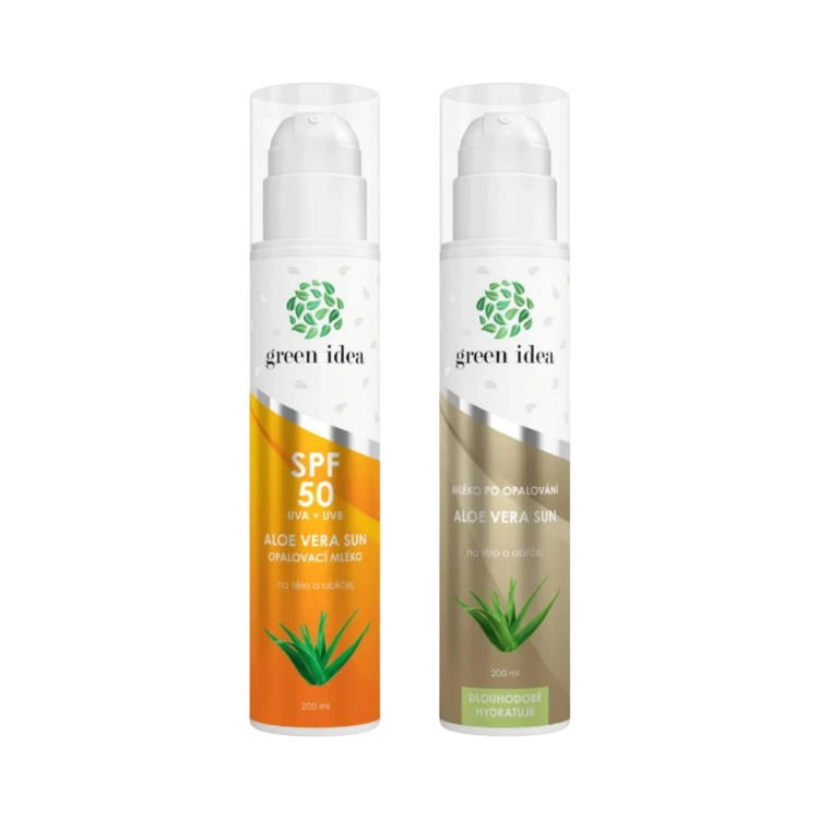 Obrázek Zvýhodněný set na opalování a po opalování: Aloe vera Sun – opalovací mléko SPF 50 + Aloe vera sun – mléko po opalování – Green idea