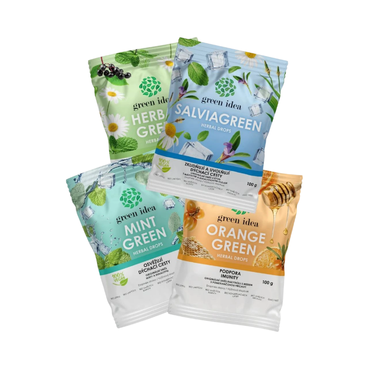 Obrázek Zvýhodněný set bylinných bonbonů: Mint Green + Herbal Green + Orange Green + Salviagreen – Green idea